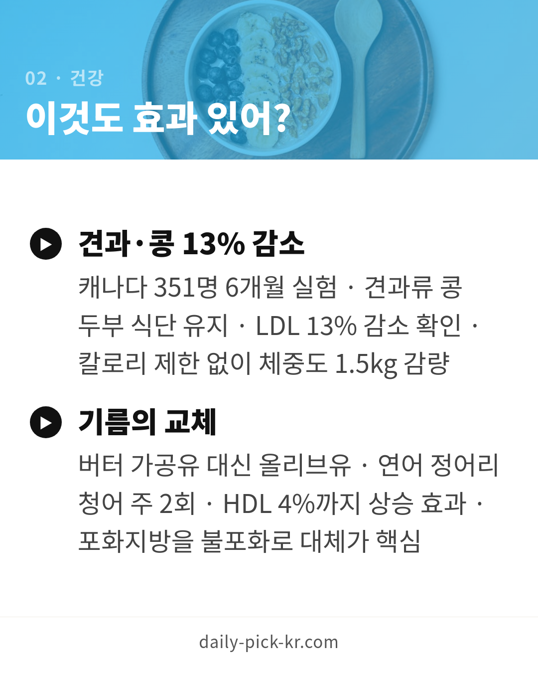 콜레스테롤 수치 낮추는 음식과 습관 카드뉴스 4페이지 - 두 번째 본문