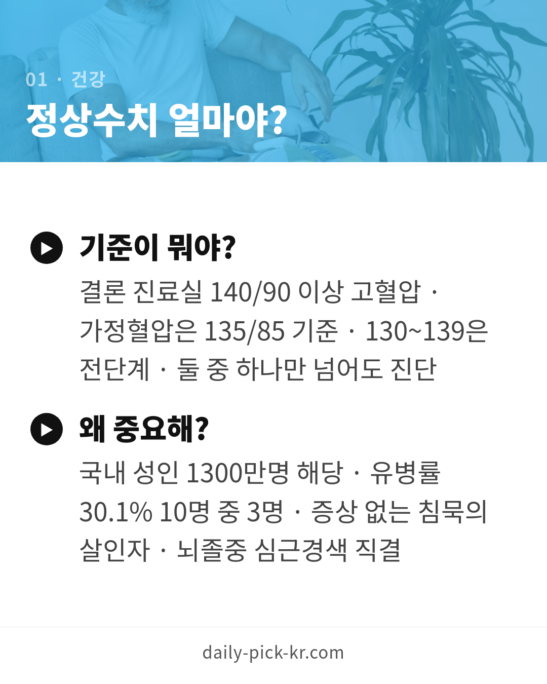 혈압 낮추는 법과 정상수치 카드뉴스 3페이지 - 첫 번째 본문