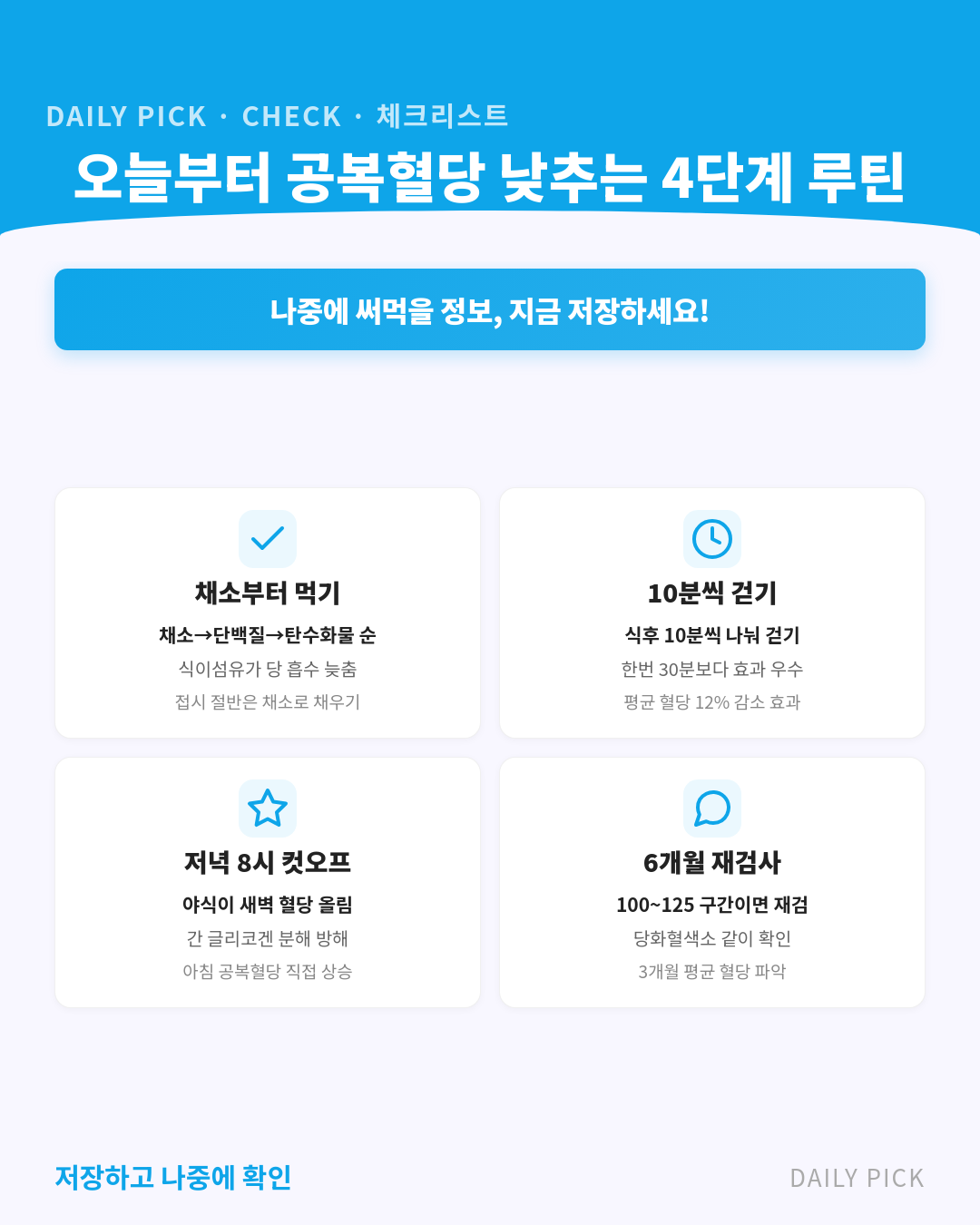 공복혈당 정상수치와 낮추는 법 카드뉴스 2페이지 - 핵심 정보 요약