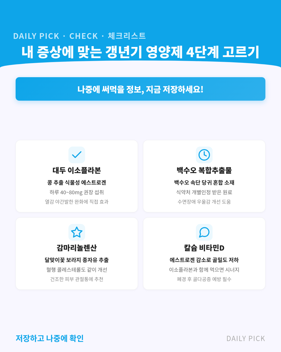 갱년기 영양제 성분별 고르는 법 카드뉴스 2페이지 - 핵심 정보 요약