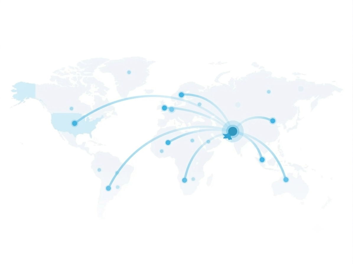Global network map showing worldwide client reach