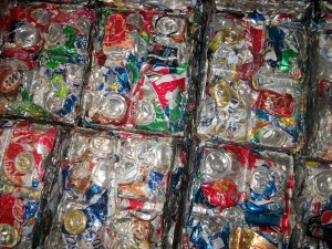 compacted used beverage cans for recycling