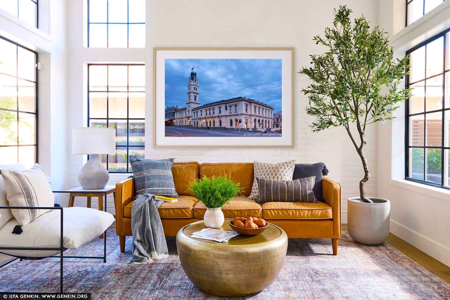 University of Ballarat at Twilight wall art in a contemporary living room interior