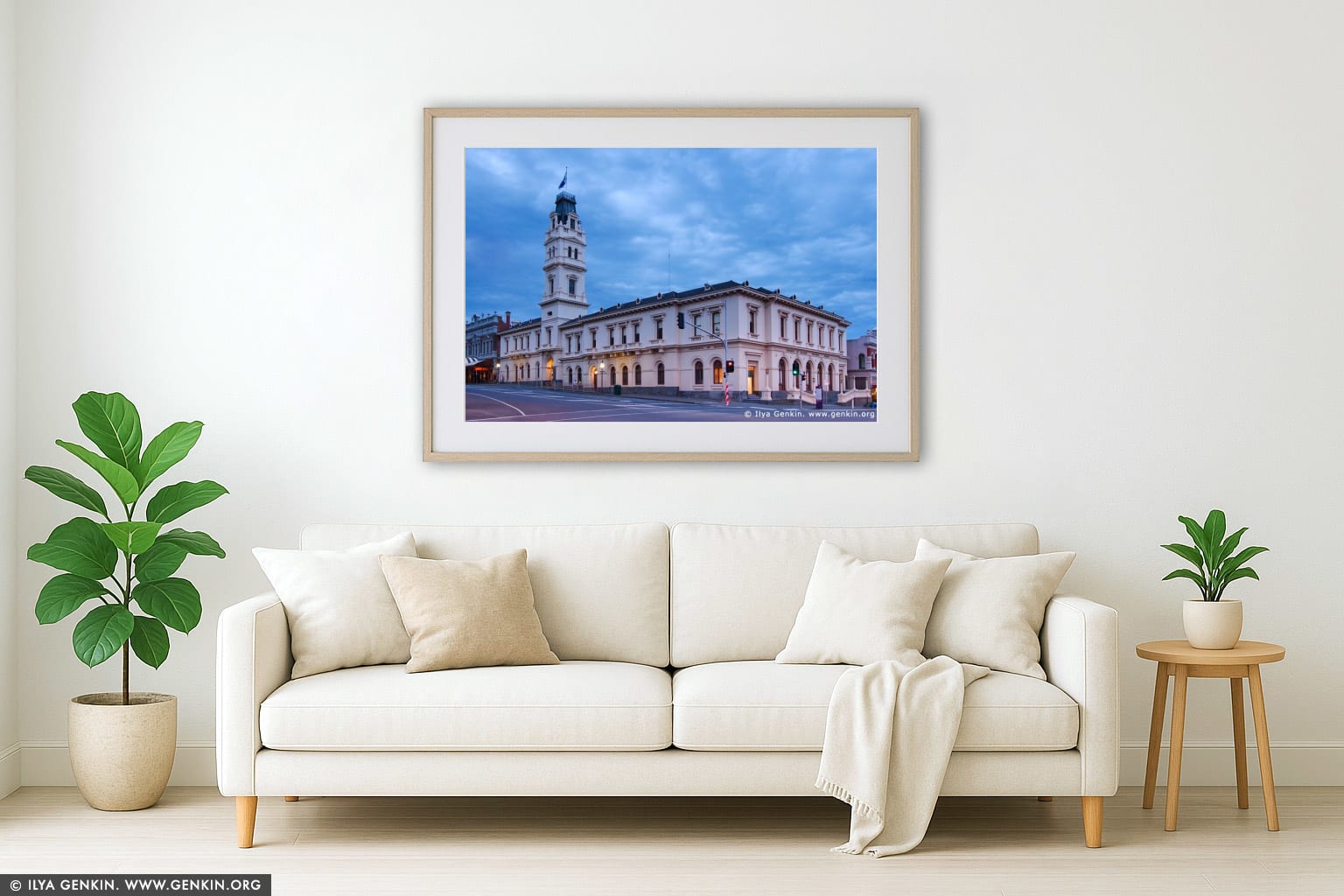 University of Ballarat at Twilight wall art in a modern living room interior