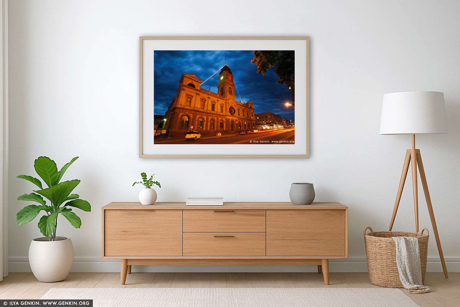 Ballarat Town Hall at Night wall art in a luxury living room interior