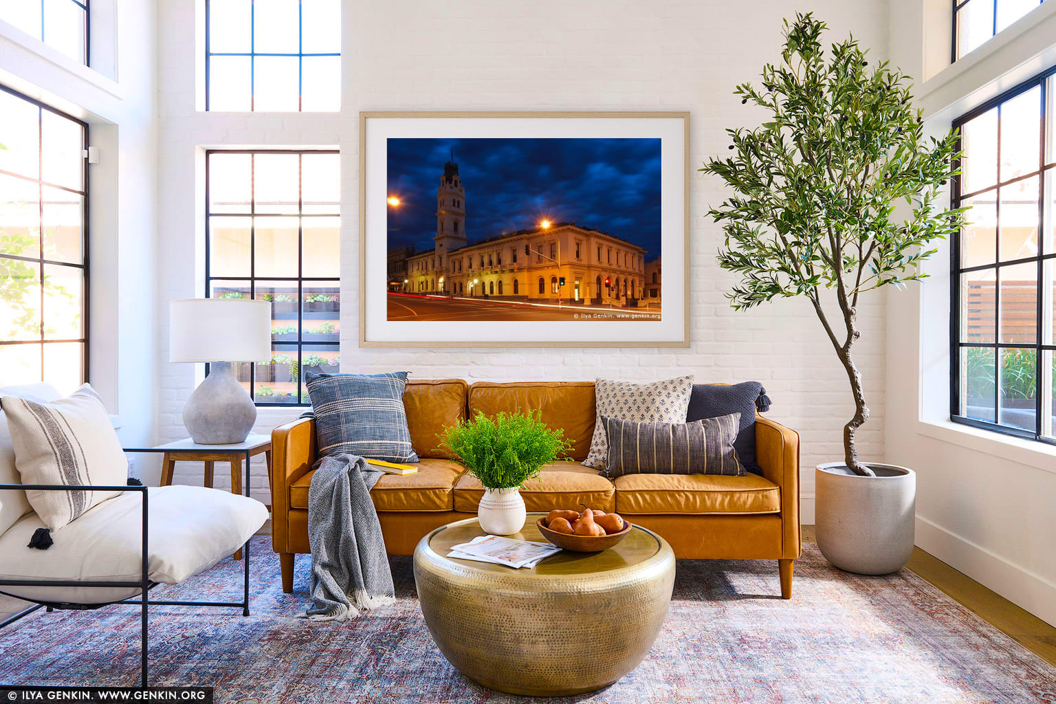 University of Ballarat at Night wall art in a luxury living room interior