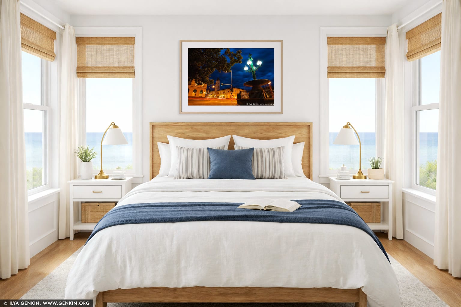 University of Ballarat and Burke and Wills Fountain at Night wall art in a bedroom interior