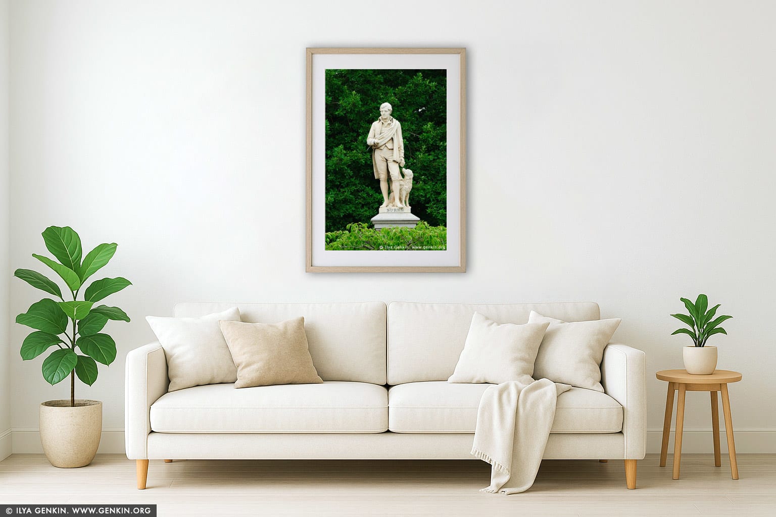 Robert Burns Statue wall art in a contemporary living room interior