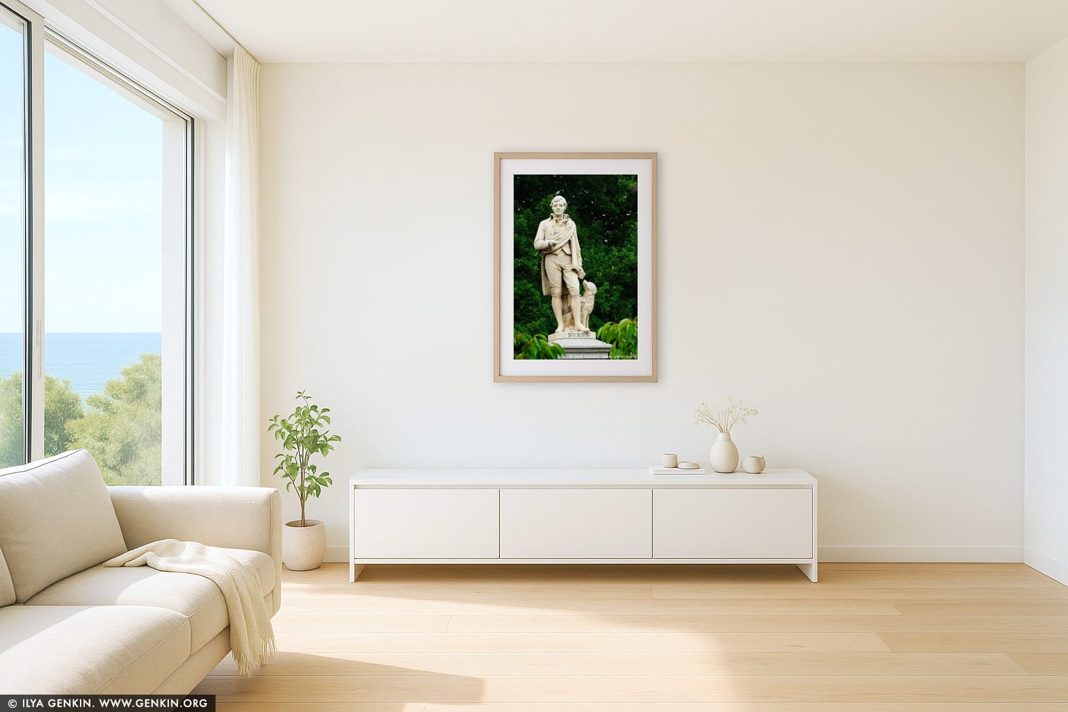 Robert Burns Statue wall art in a luxury living room interior