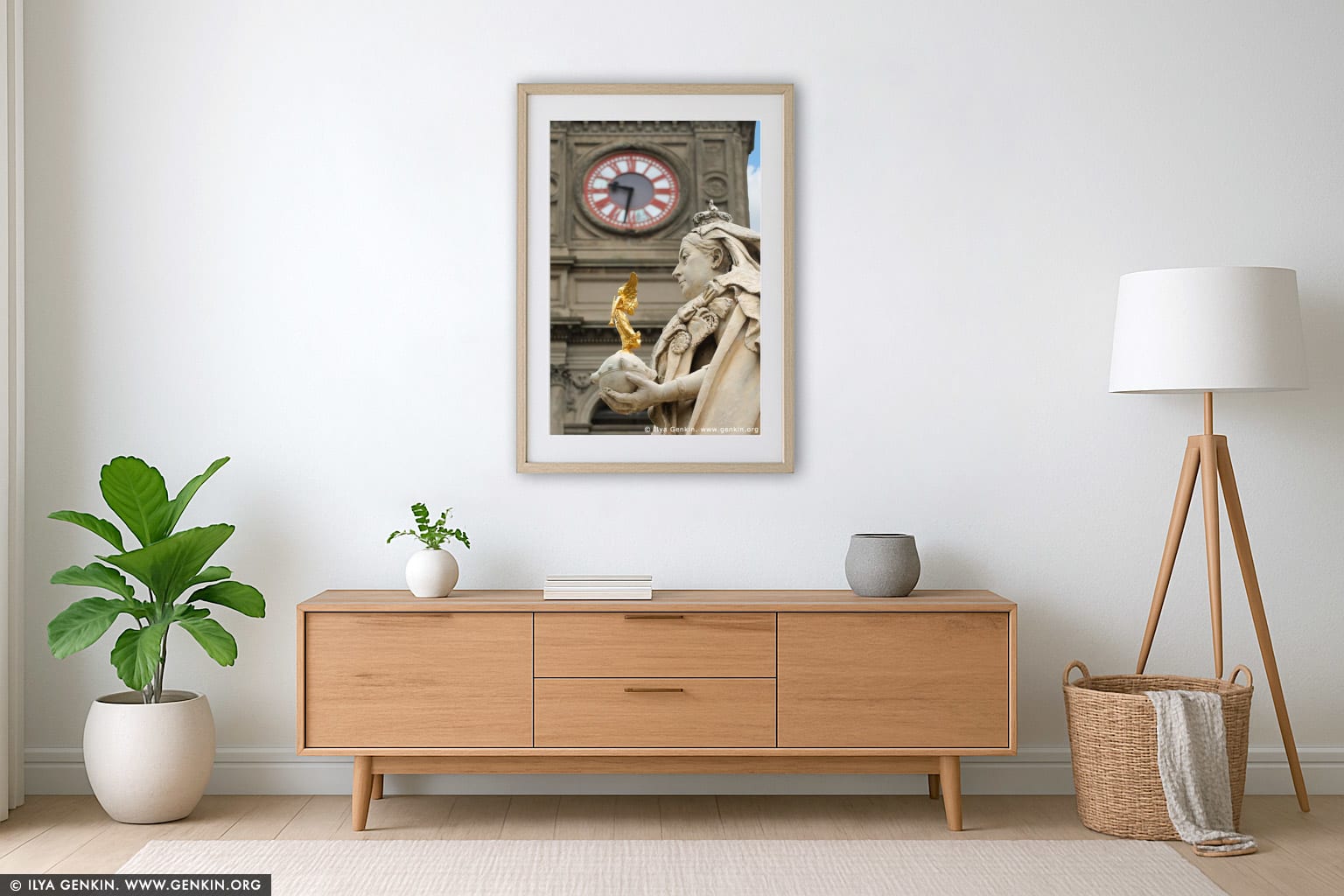 Ballarat Town Hall and Queen Victoria Statue wall art in a contemporary living room interior
