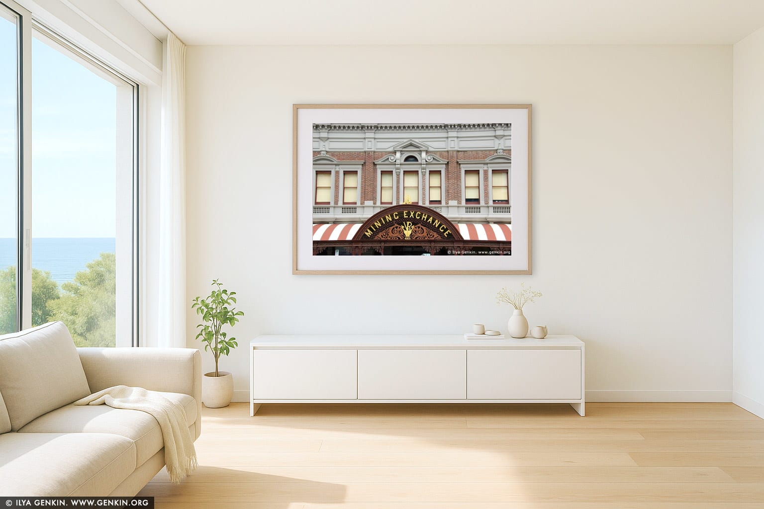 Ballarat Mining Exchange Architecture Details wall art in a luxury living room interior