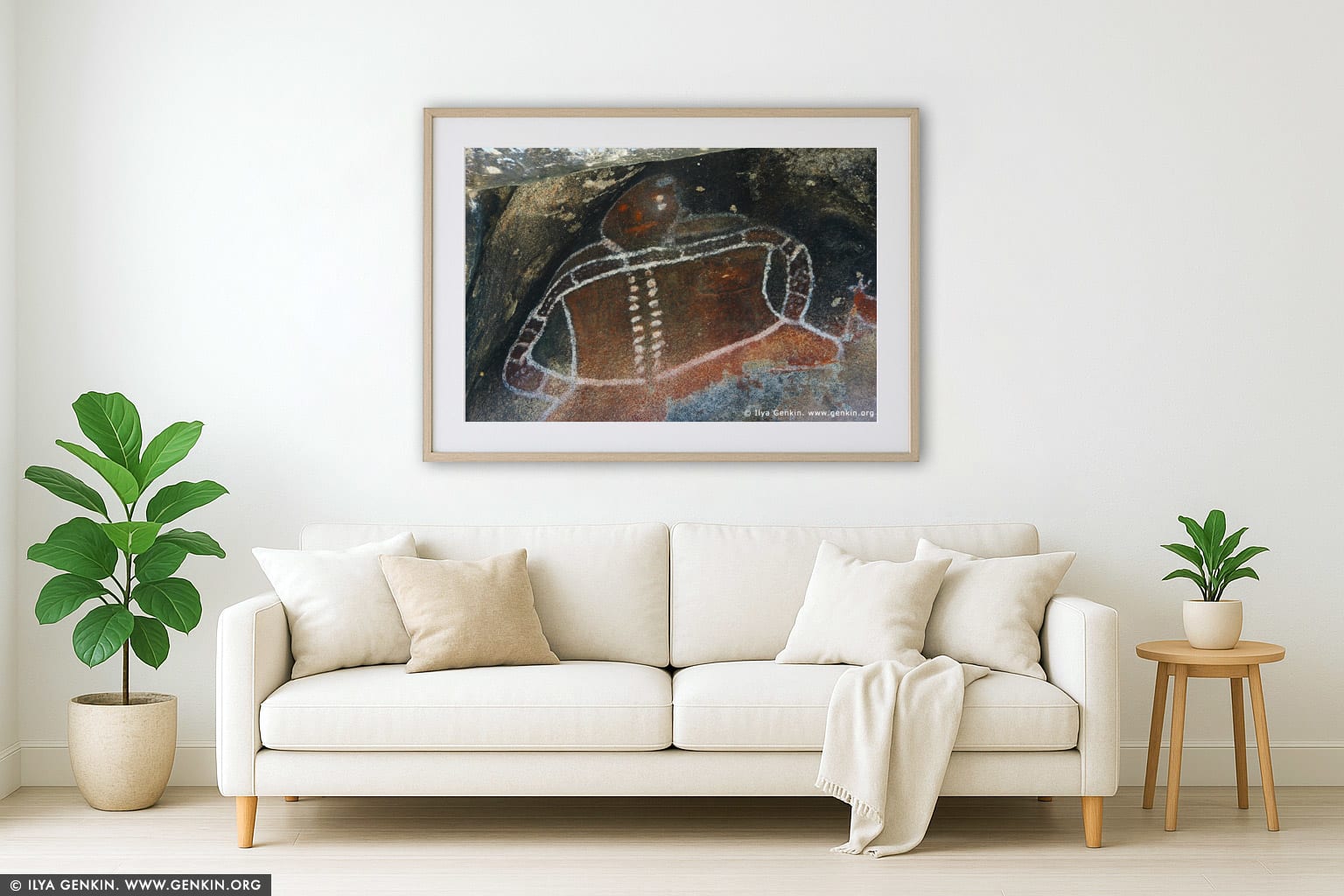 Aboriginal Rock Art Paintings at Bunjil's Shelter wall art in a contemporary living room interior