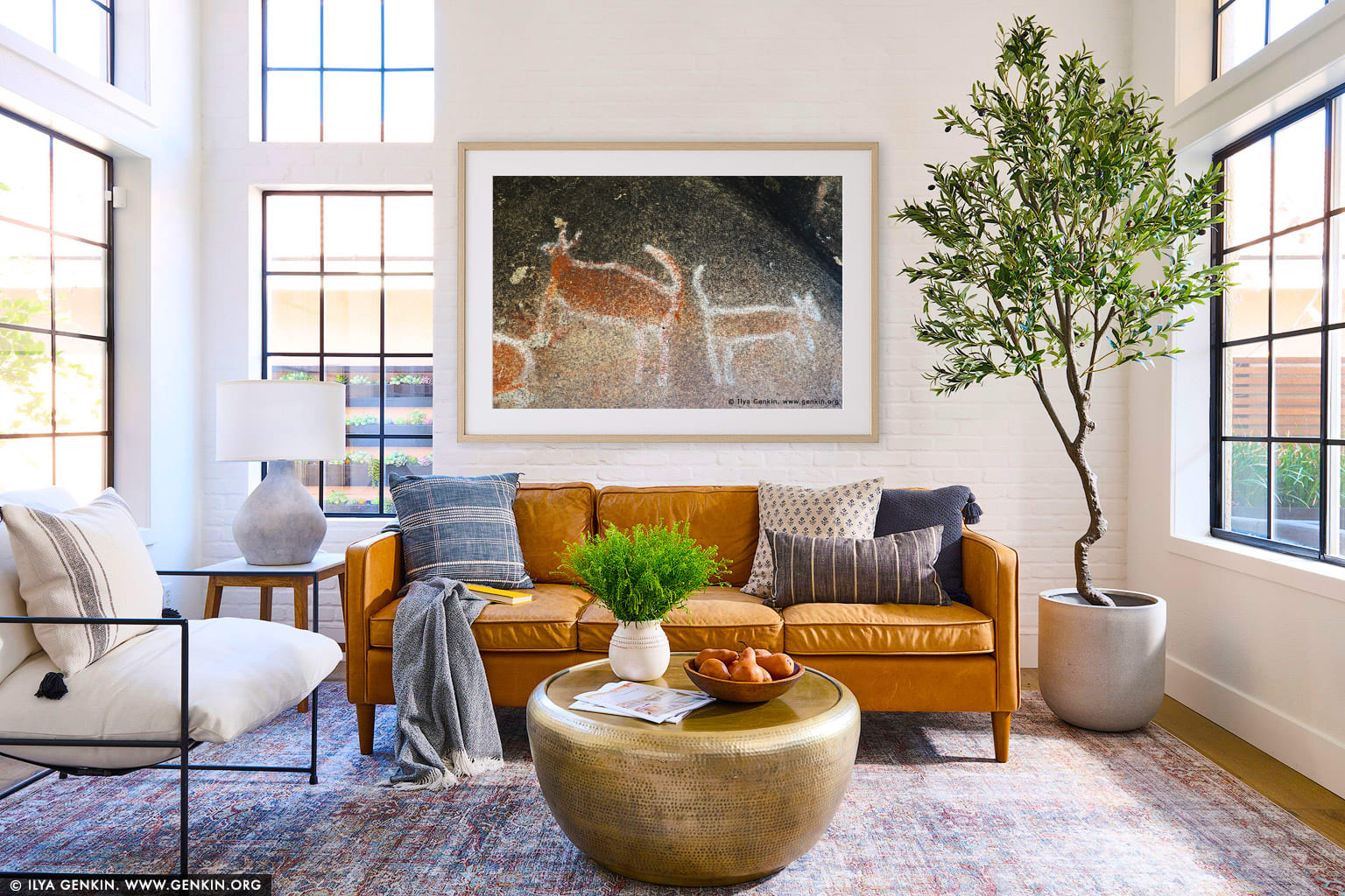 Aboriginal Rock Art Paintings at Bunjil's Shelter wall art in a luxury living room interior