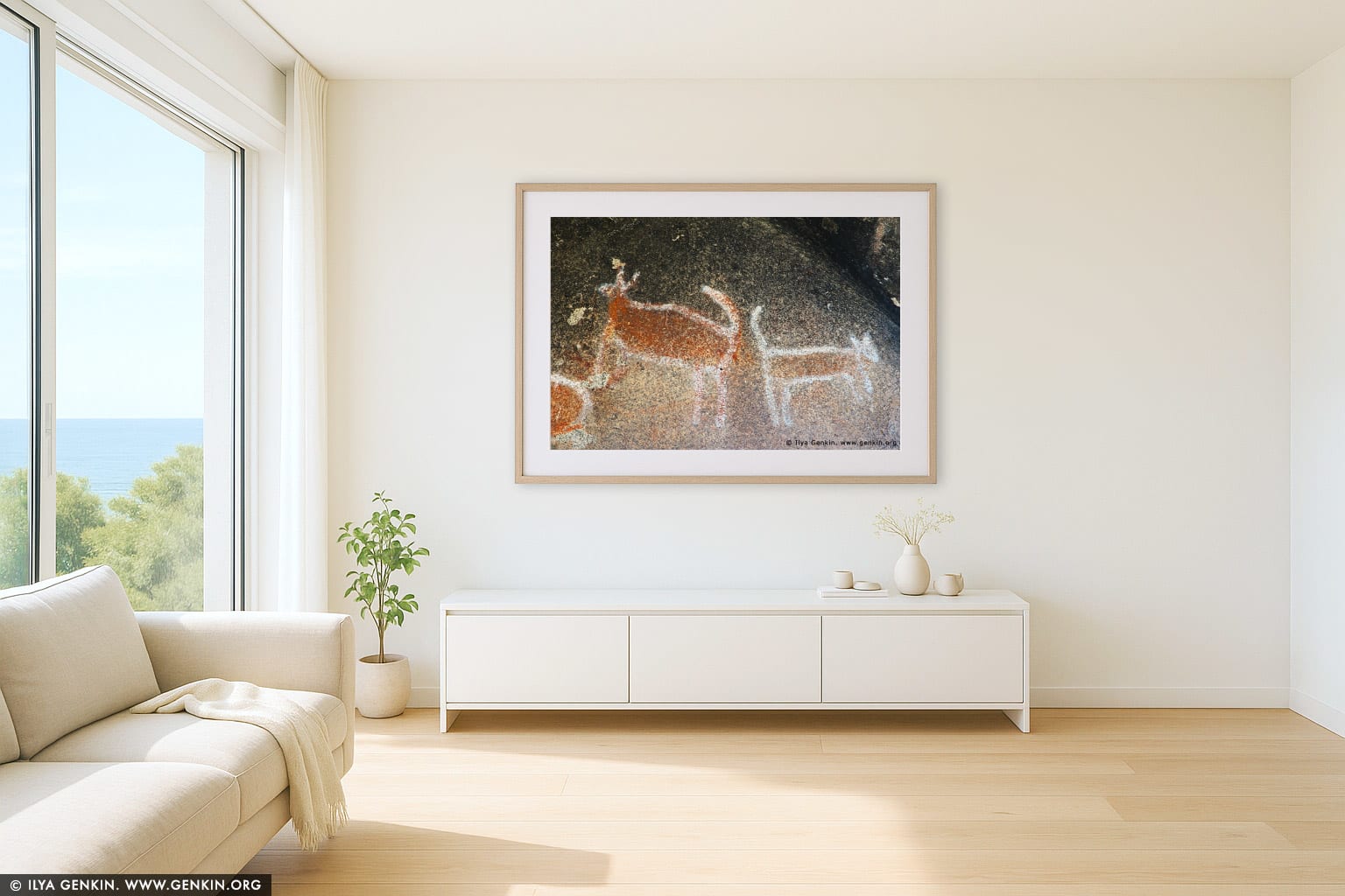 Aboriginal Rock Art Paintings at Bunjil's Shelter wall art in a luxury living room interior