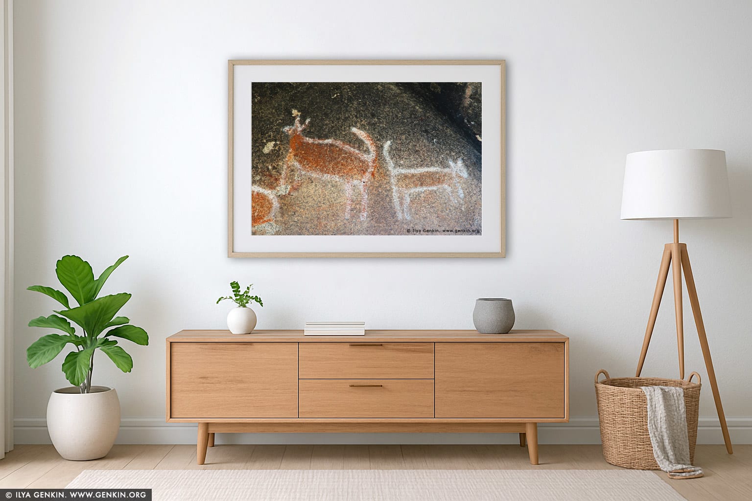 Aboriginal Rock Art Paintings at Bunjil's Shelter wall art in a modern living room interior
