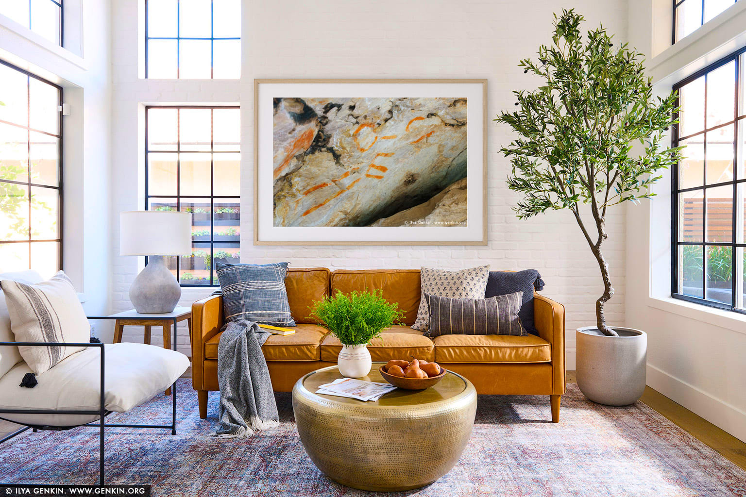 Aboriginal Rock Art Paintings at Gulgurn Manja Shelter wall art in a contemporary living room interior