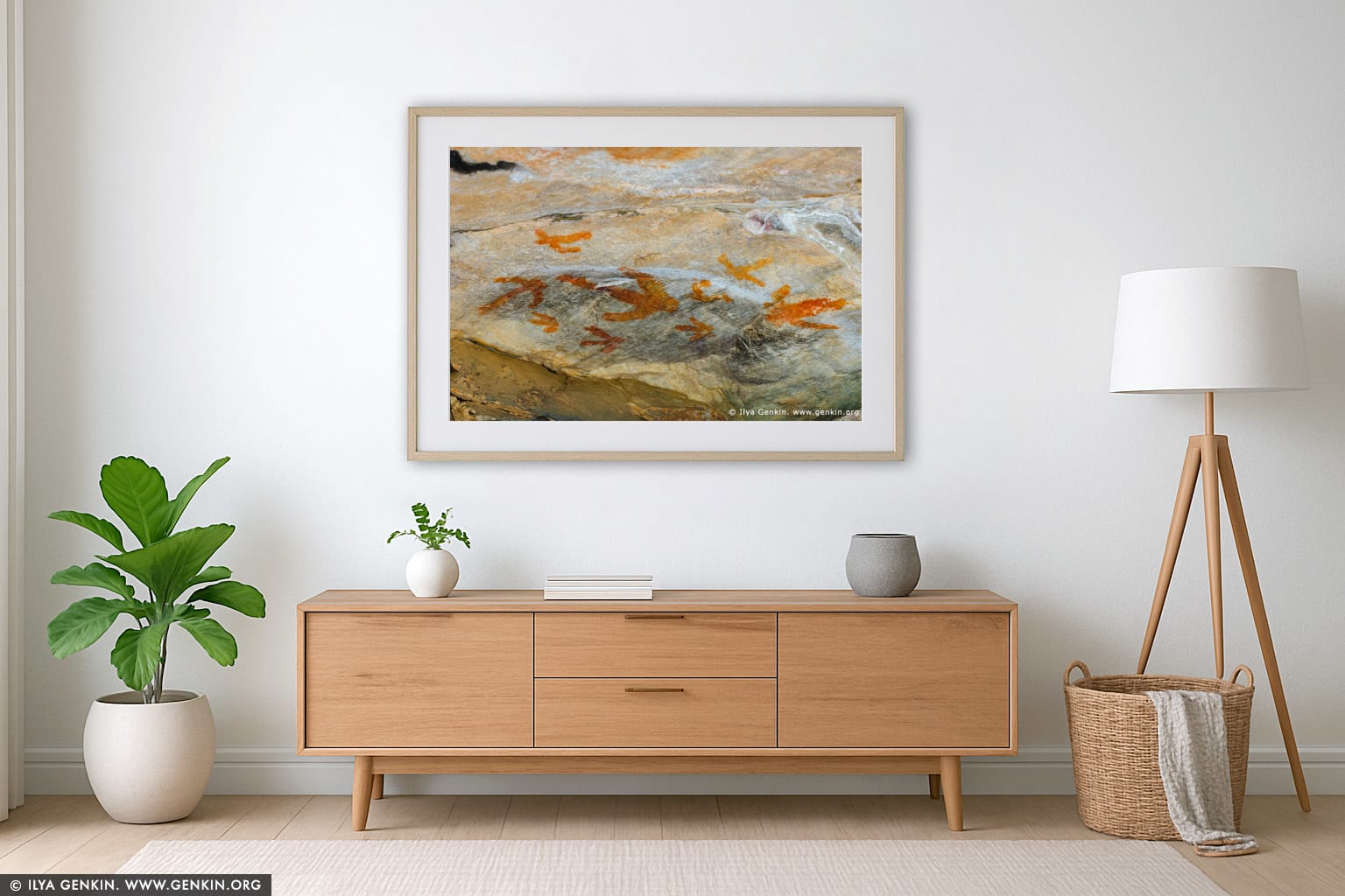 Aboriginal Rock Art Paintings at Gulgurn Manja Shelter wall art in a luxury living room interior