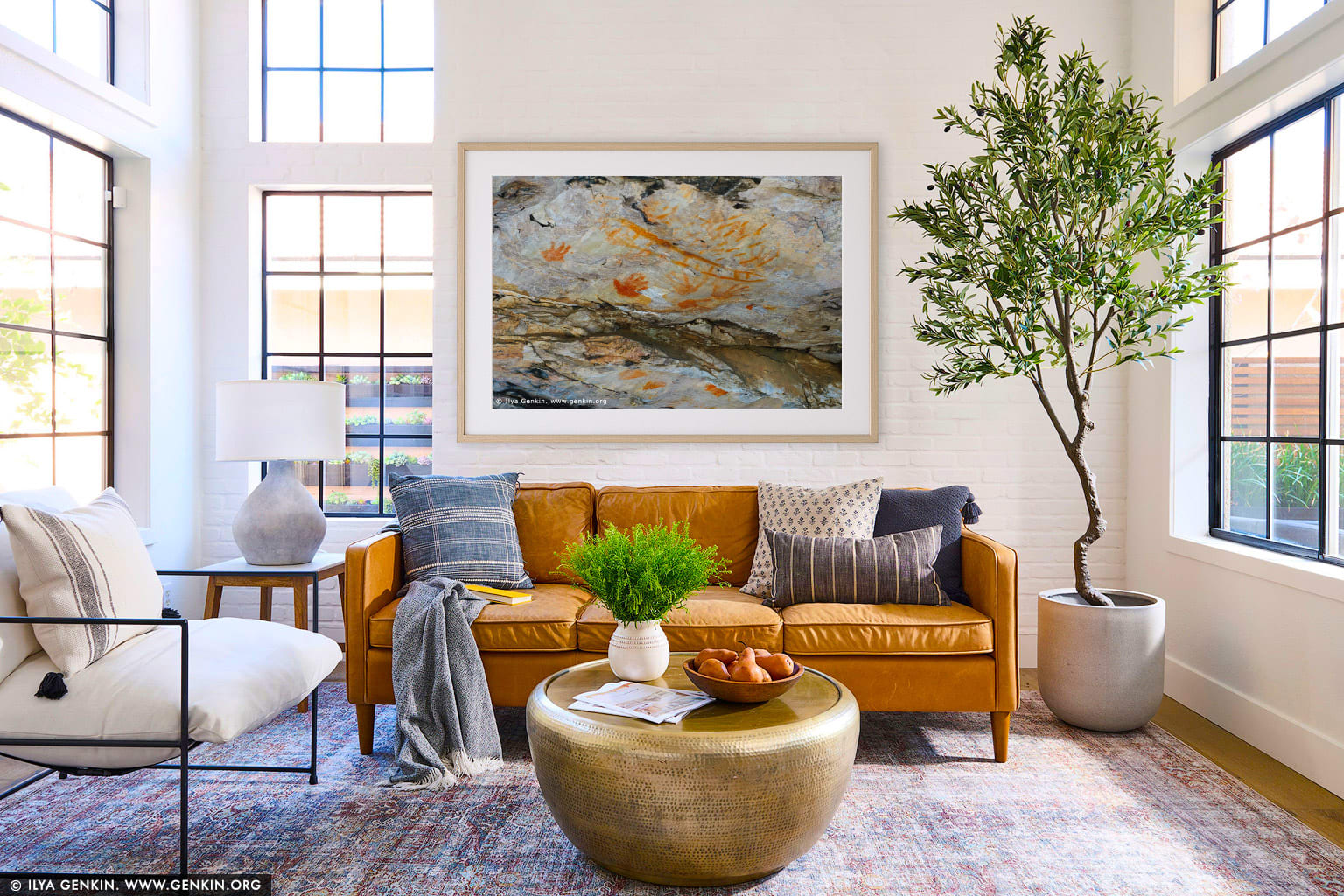 Aboriginal Rock Art Paintings at Gulgurn Manja Shelter wall art in a contemporary living room interior