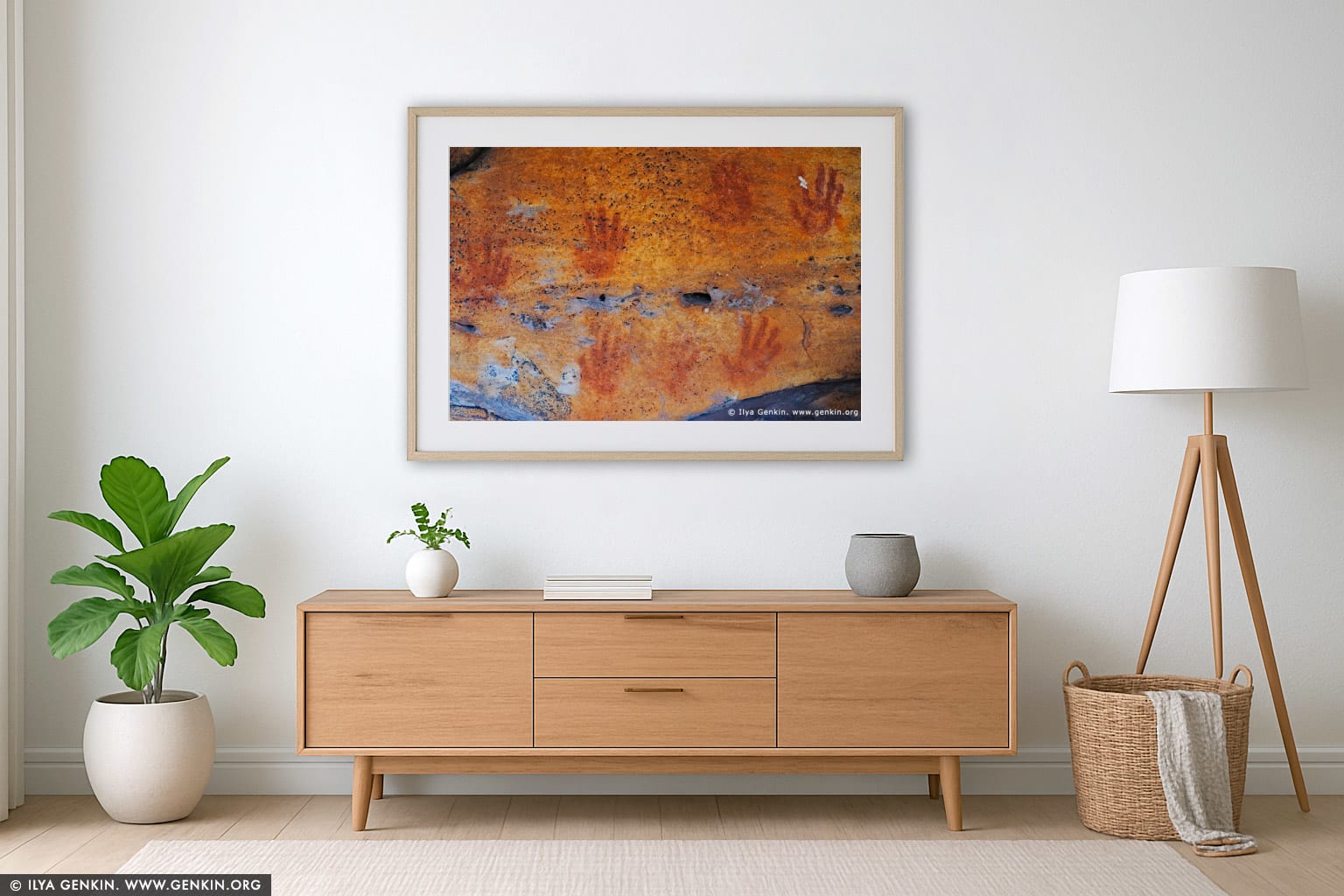 Aboriginal Rock Art Paintings at Gulgurn Manja Shelter wall art in a luxury living room interior