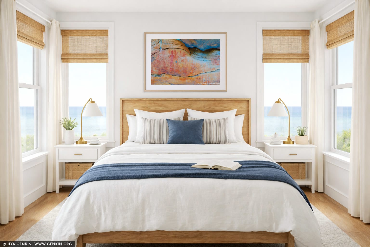 Aboriginal Rock Art Paintings at Ngamadjidj Shelter wall art in a bedroom interior