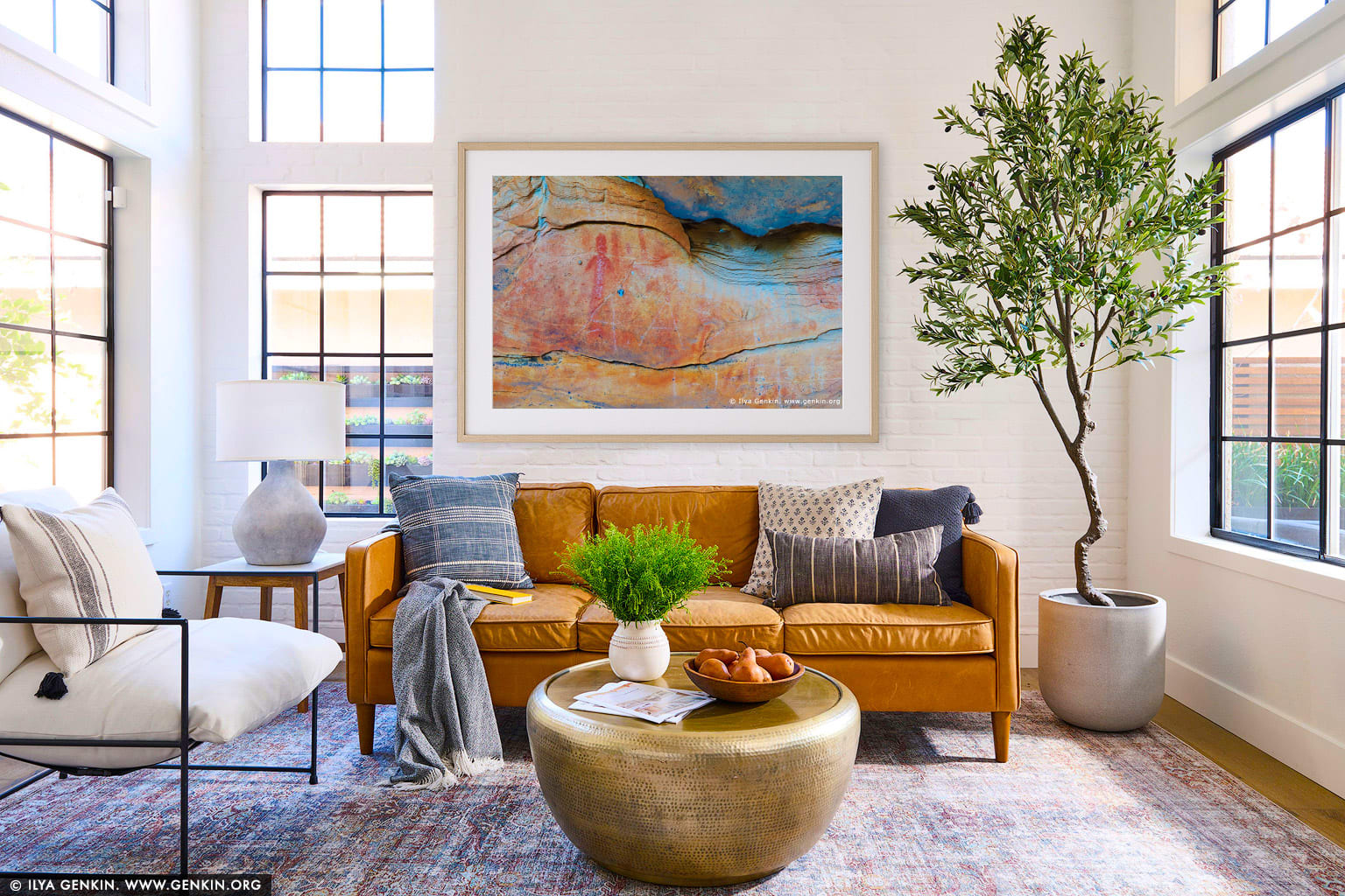 Aboriginal Rock Art Paintings at Ngamadjidj Shelter wall art in a luxury living room interior