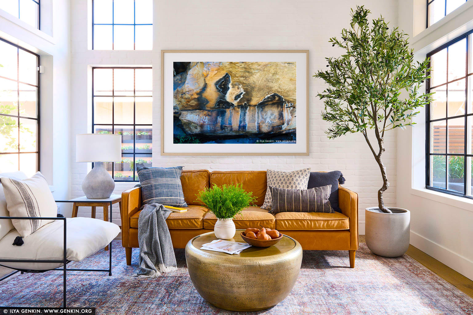 Aboriginal Rock Art Paintings at Ngamadjidj Shelter wall art in a modern living room interior