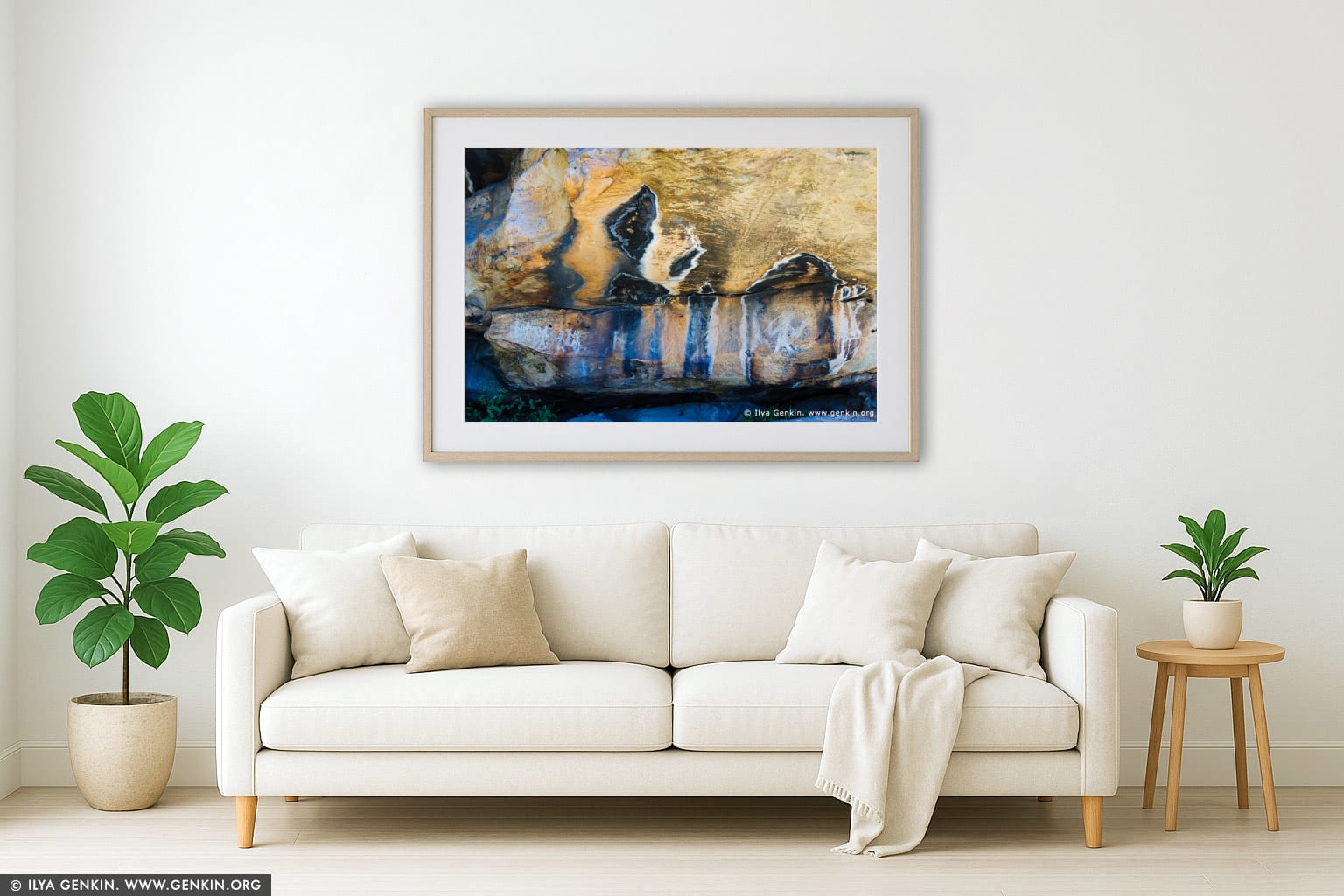 Aboriginal Rock Art Paintings at Ngamadjidj Shelter wall art in a luxury living room interior