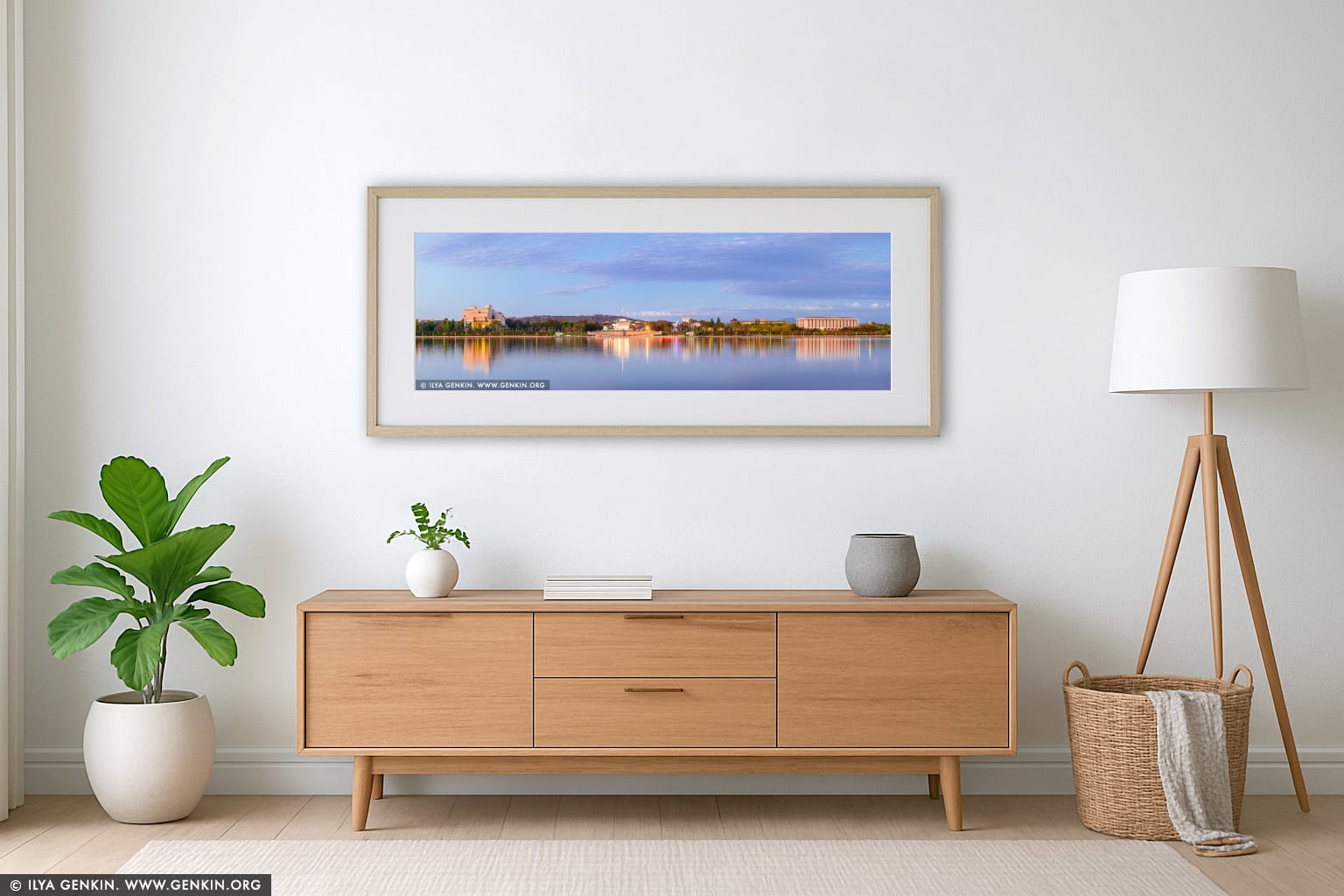Canberra Sunrise wall art in a minimalist living room interior