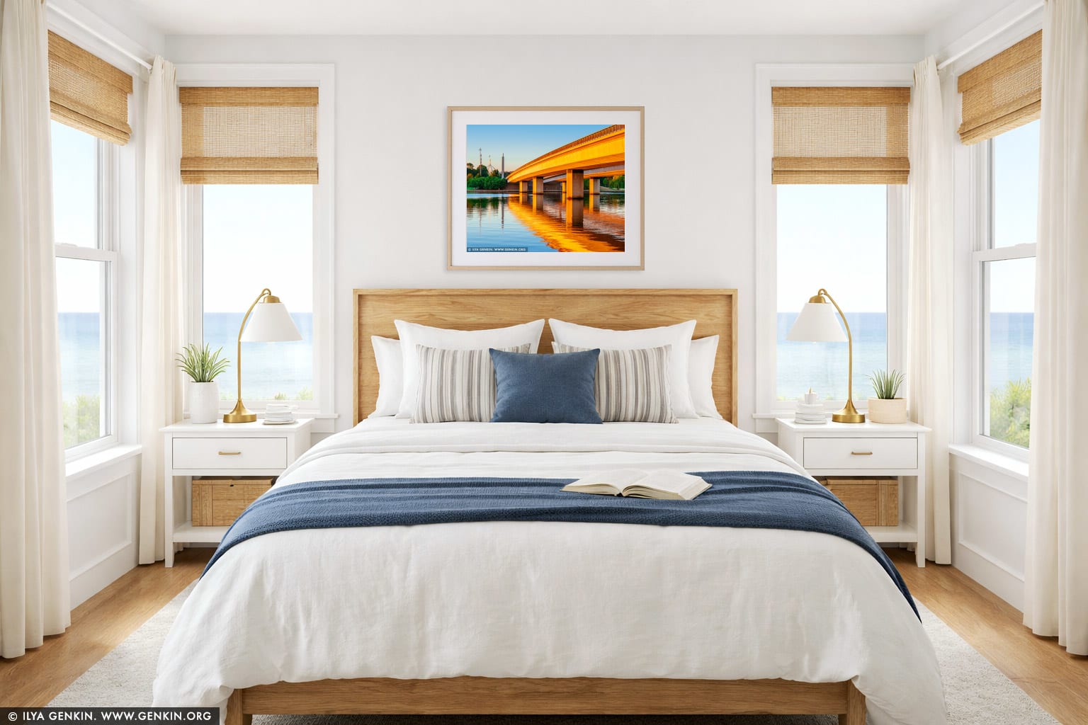 Commonwealth Bridge at Sunrise wall art in a bedroom interior