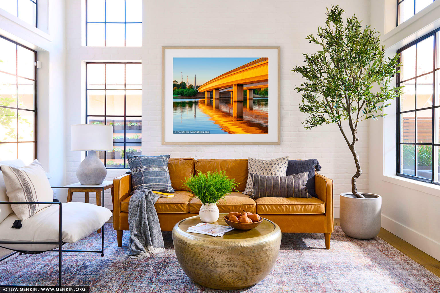 Commonwealth Bridge at Sunrise wall art in a contemporary living room interior