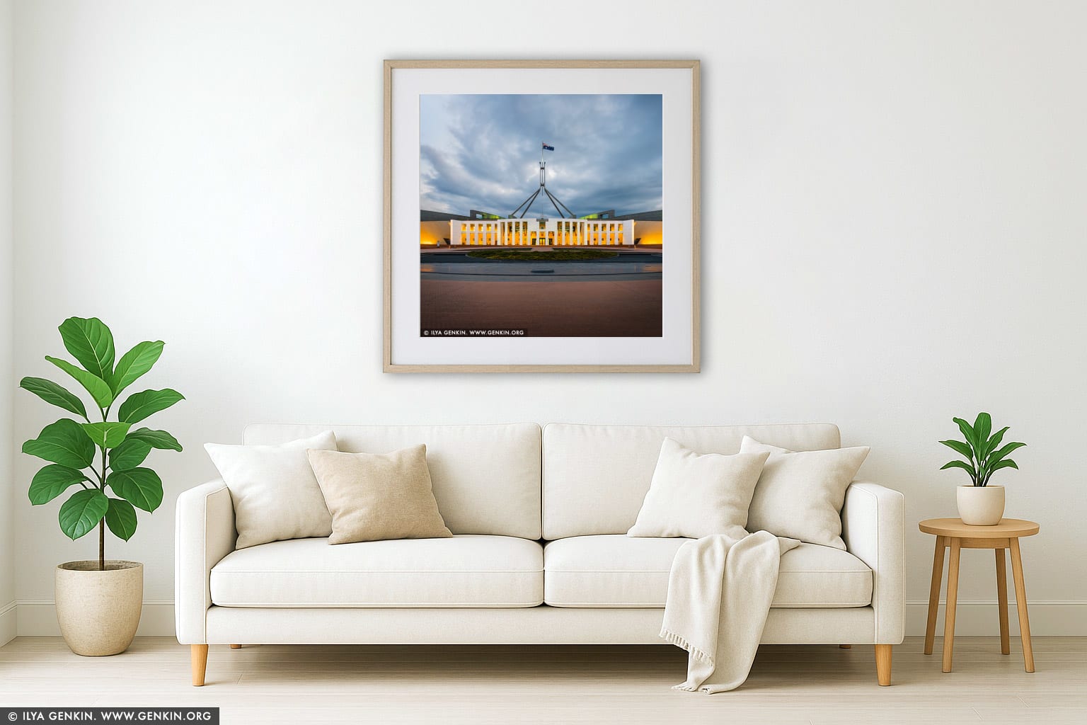 Parliament House at Sunset wall art in a modern living room interior