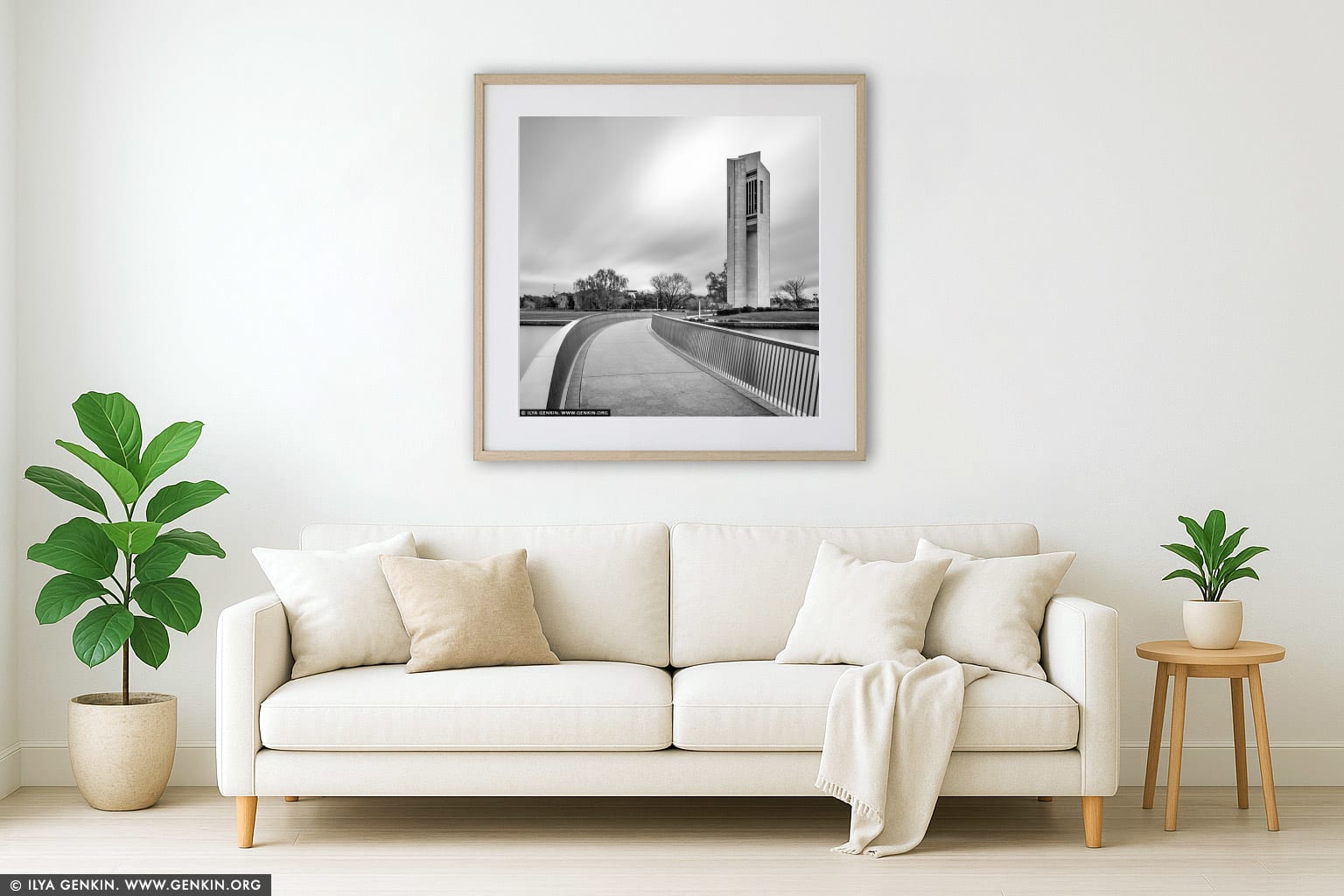 National Carillon wall art in a contemporary living room interior