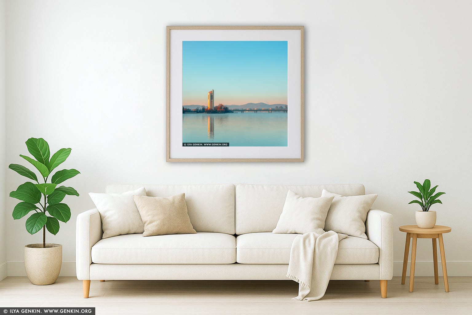 National Carillon at Sunrise wall art in a modern living room interior