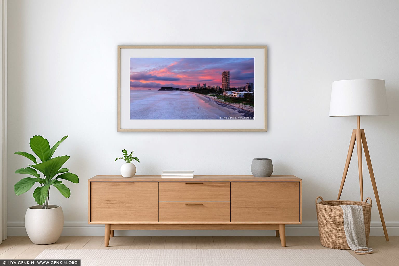 North Burleigh/Miami Lookout wall art in a minimalist living room interior