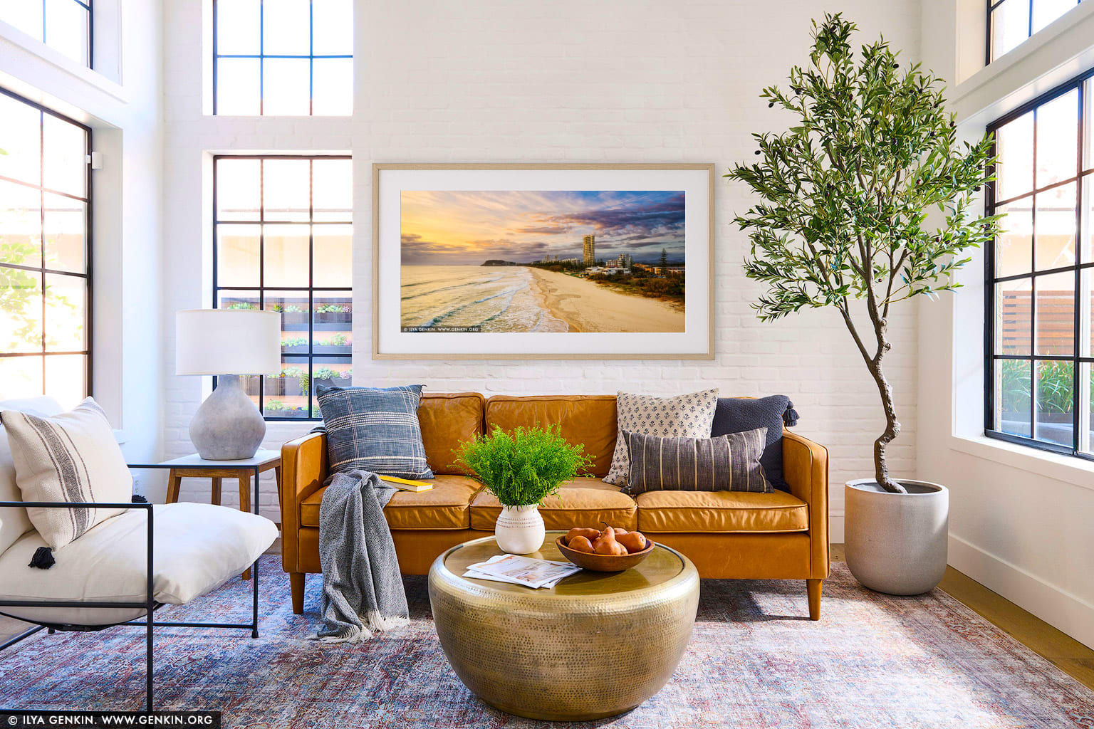 North Burleigh at Sunrise from Miami Lookout wall art in a minimalist living room interior