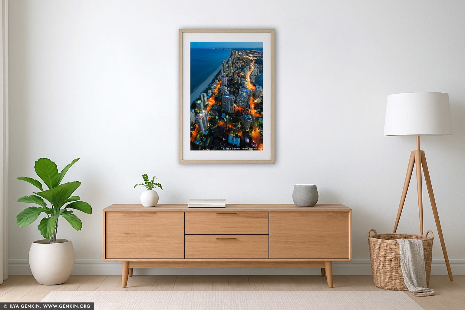 Surfer's Paradise after Sunset wall art in a contemporary living room interior