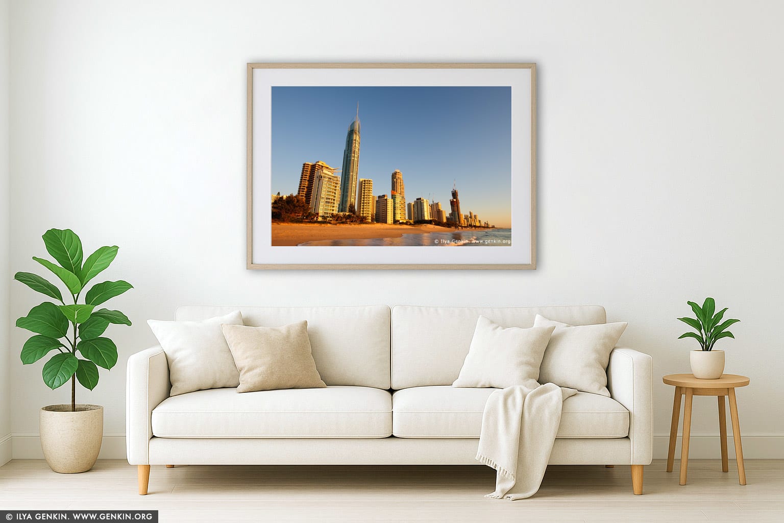 Surfer's Paradise at Sunrise wall art in a luxury living room interior