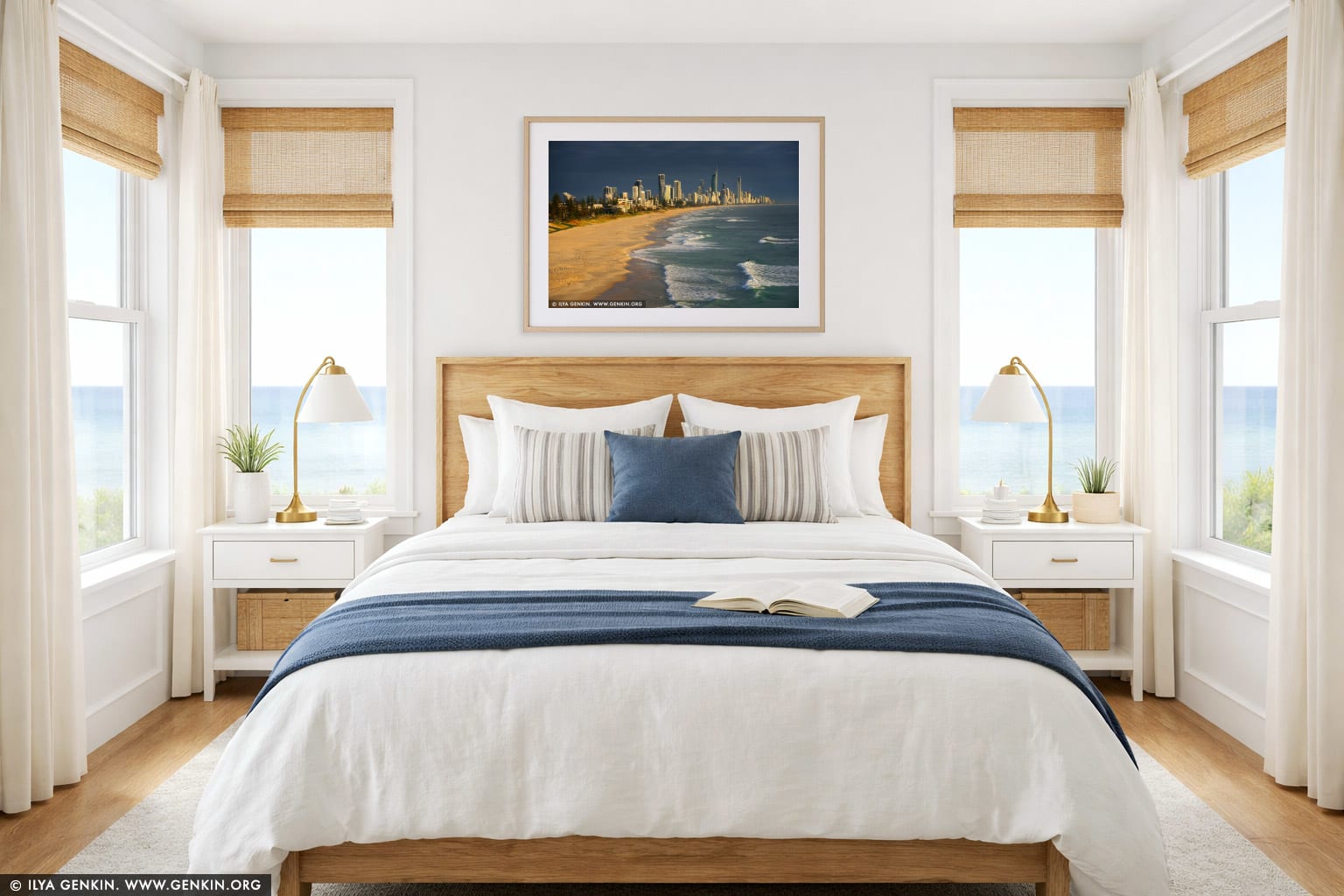 Dramatic Sunrise at Surfers Paradise wall art in a bedroom interior