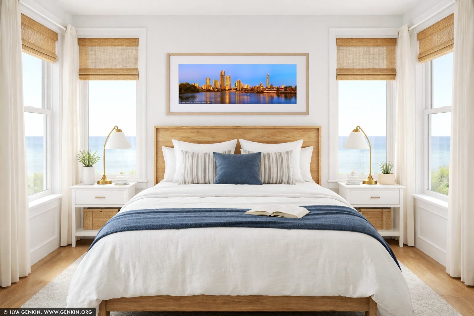 Surfers Paradise at Sunset wall art in a bedroom interior