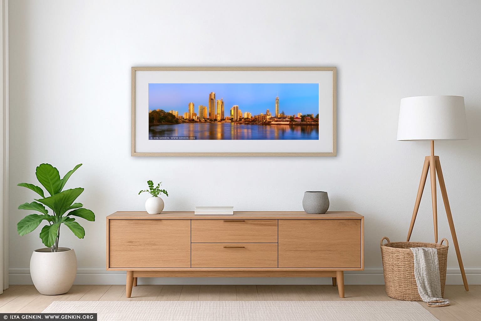 Surfers Paradise at Sunset wall art in a contemporary living room interior
