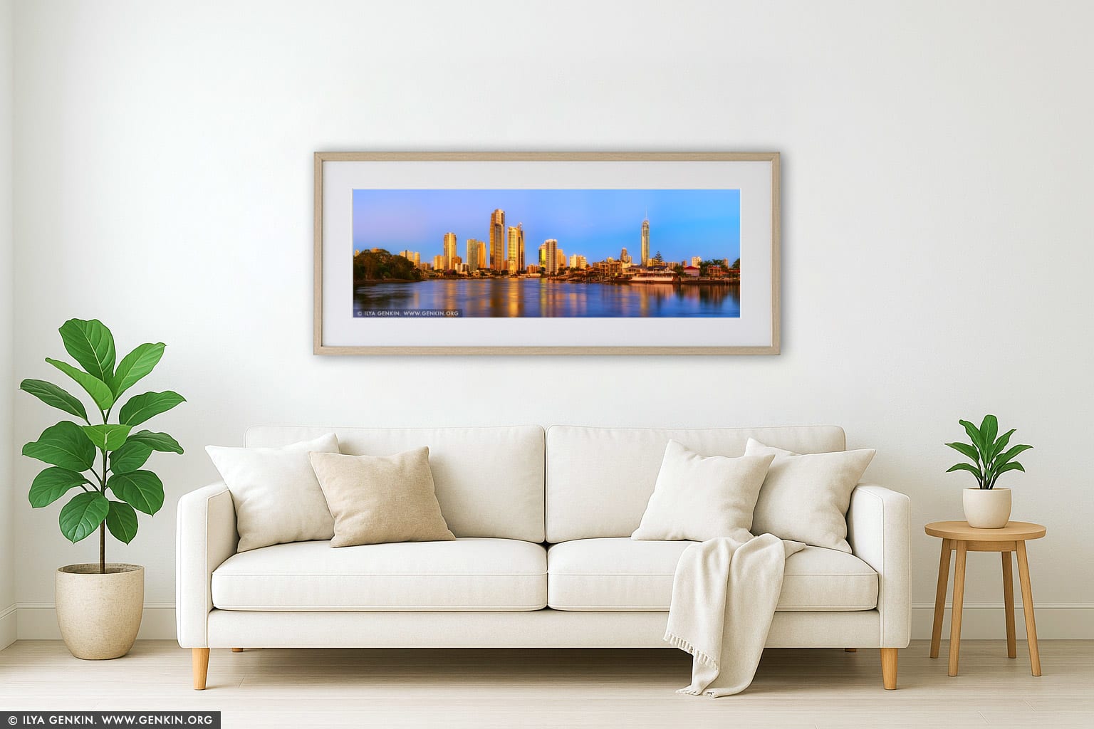 Surfers Paradise at Sunset wall art in a luxury living room interior