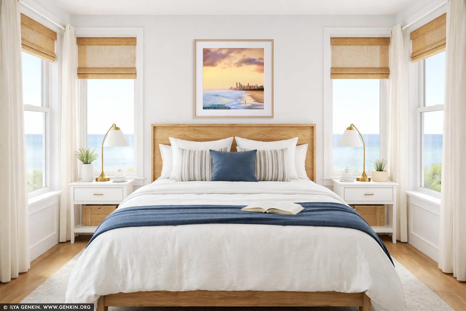 Surfers Paradise at Sunrise wall art in a bedroom interior