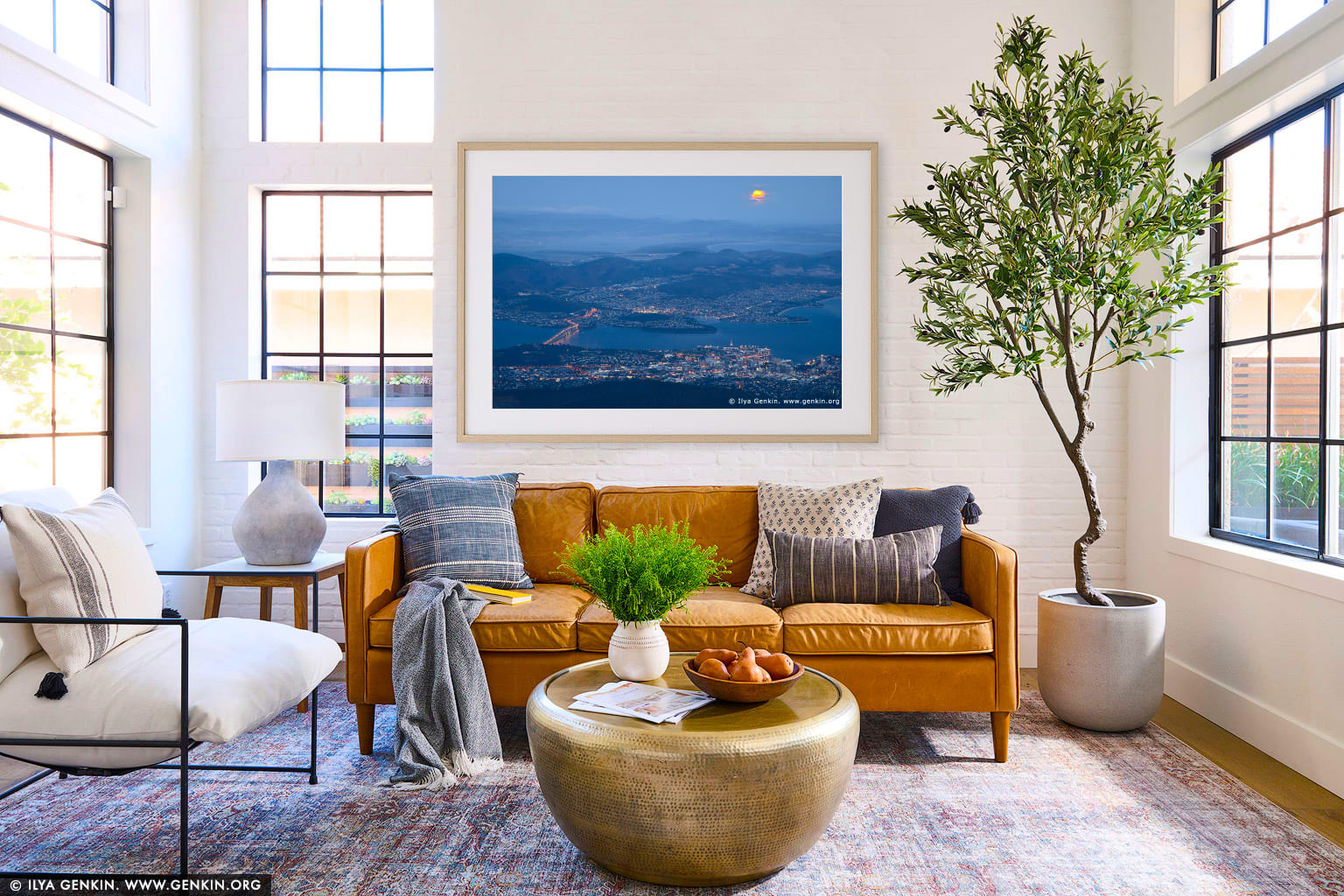 Moon Rising Over Hobart wall art in a contemporary living room interior