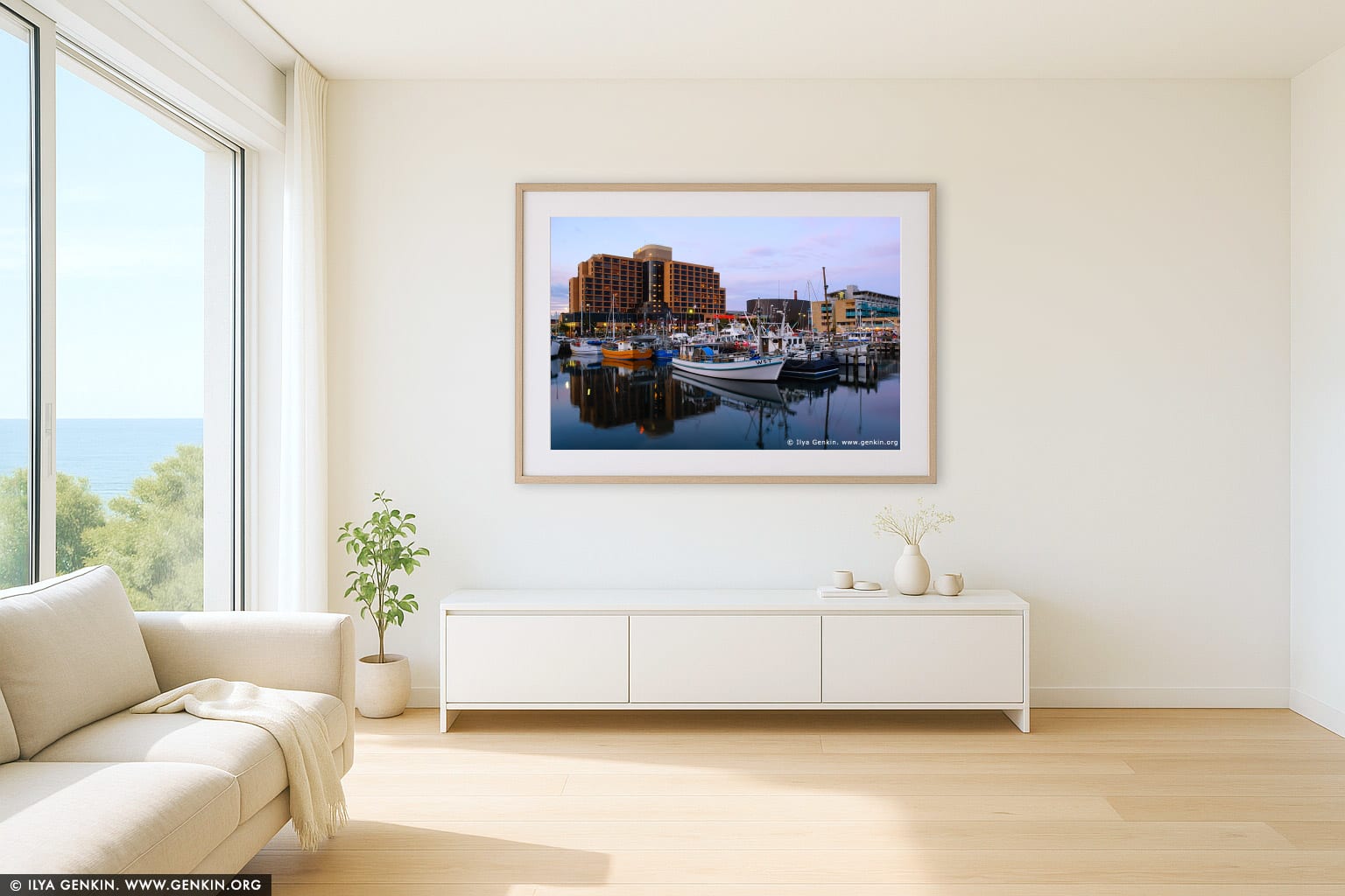 Hotel Grand Chancellor From Franklin Wharf wall art in a minimalist living room interior