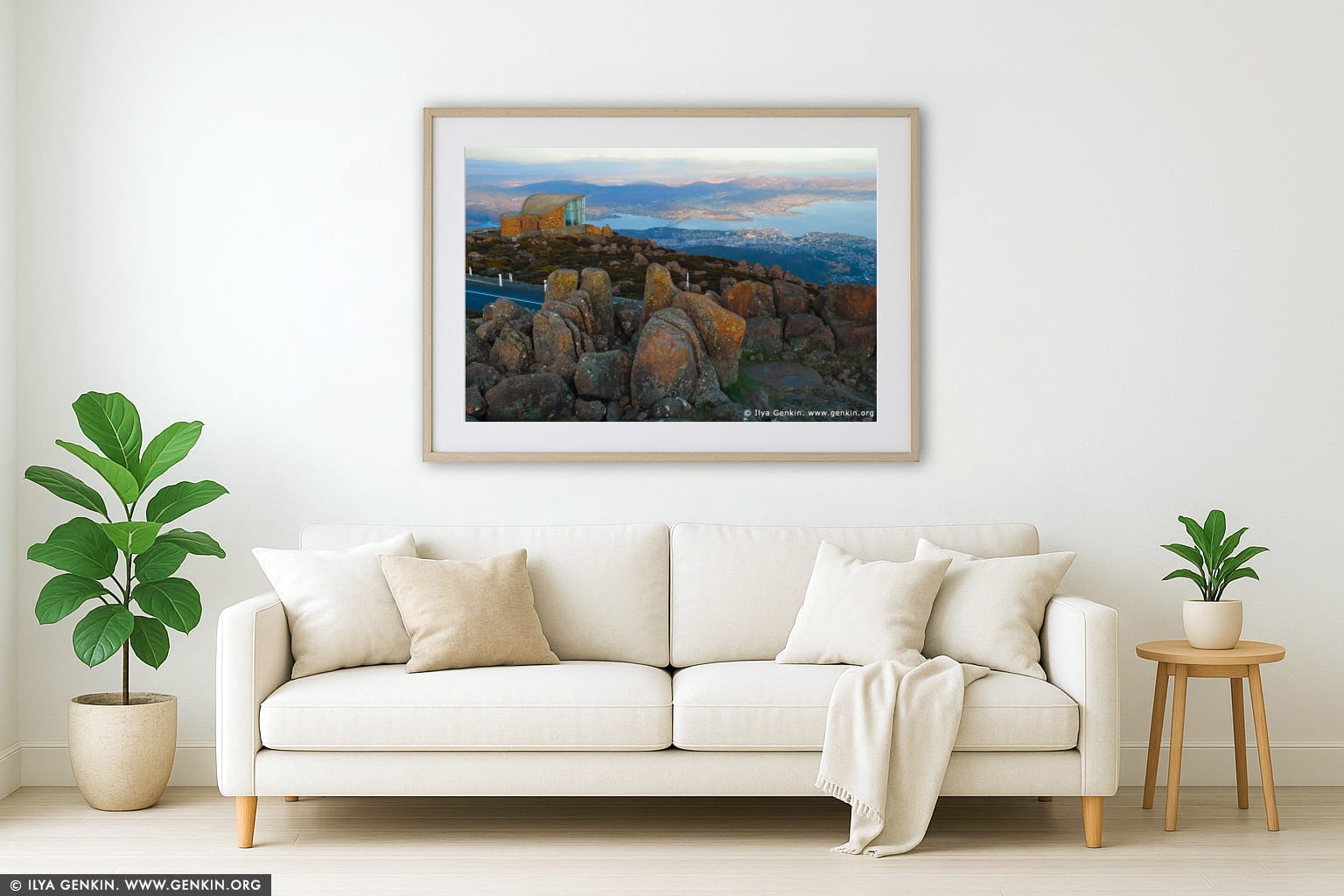 Hobart From Mount Wellington Lookout wall art in a luxury living room interior