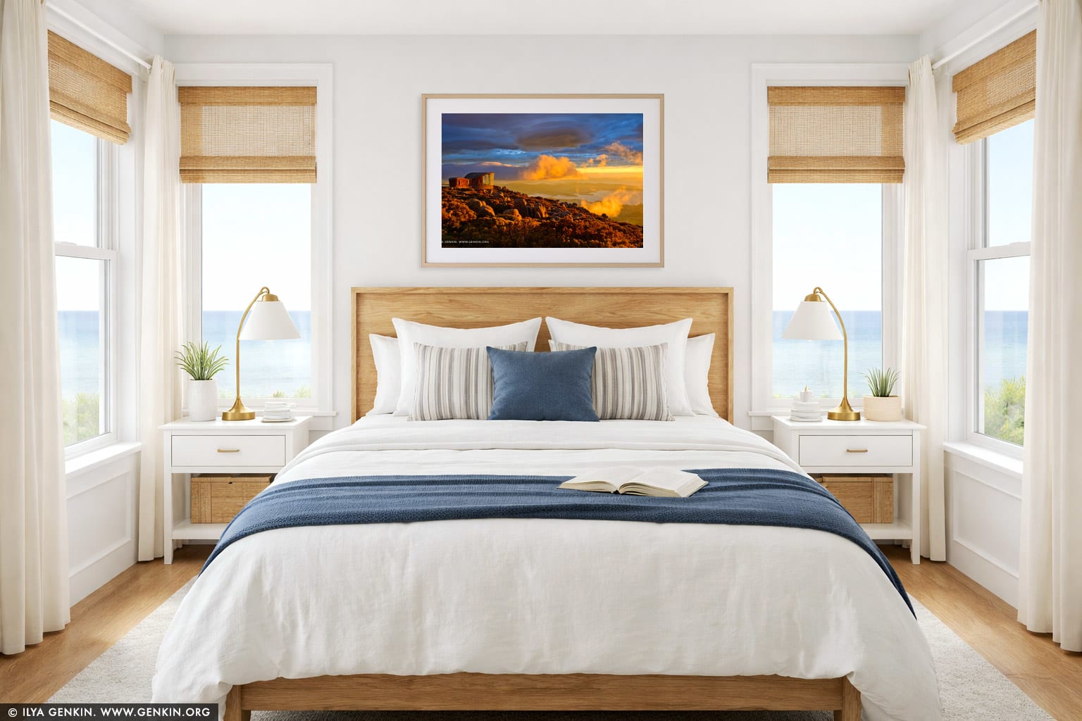 Dramatic Sunrise Over Hobart From Mount Wellington Lookout wall art in a bedroom interior