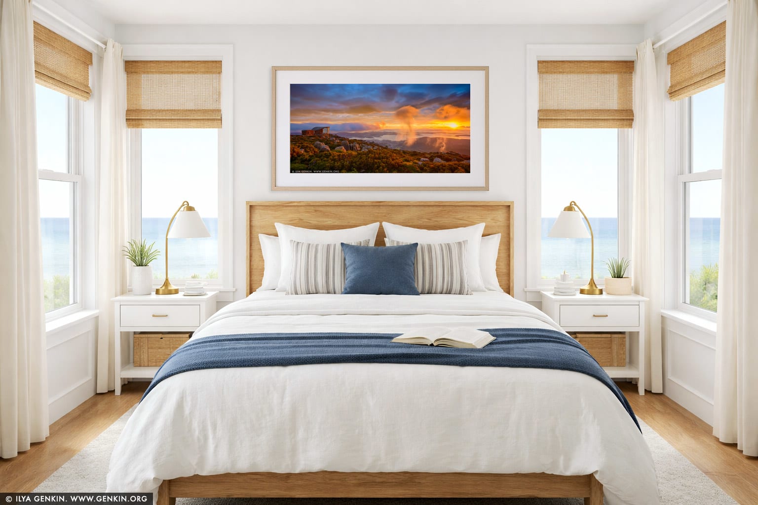 Beautiful Sunrise Over Hobart From Mount Wellington Lookout wall art in a bedroom interior