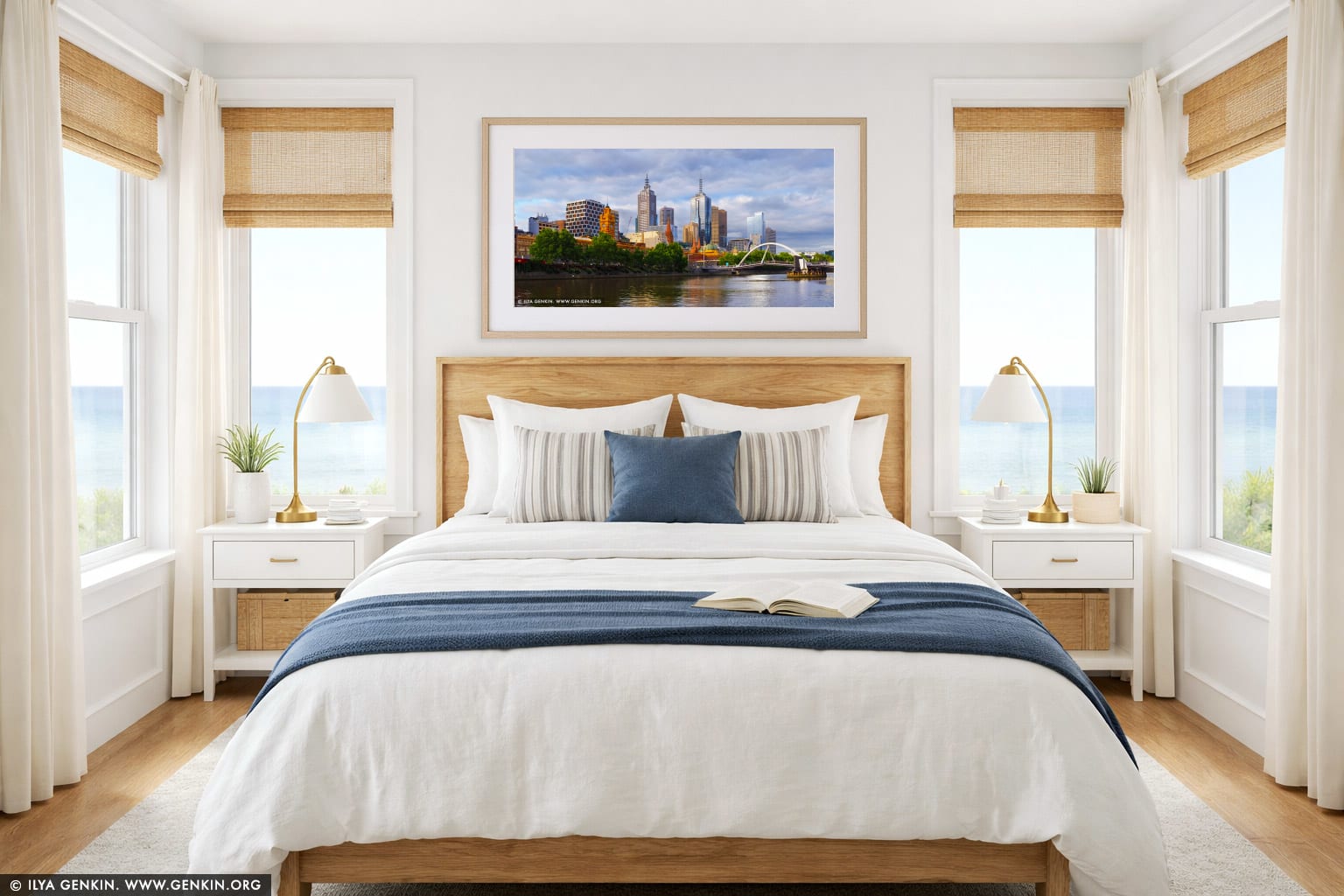 Melbourne and Flinders Street Station wall art in a bedroom interior