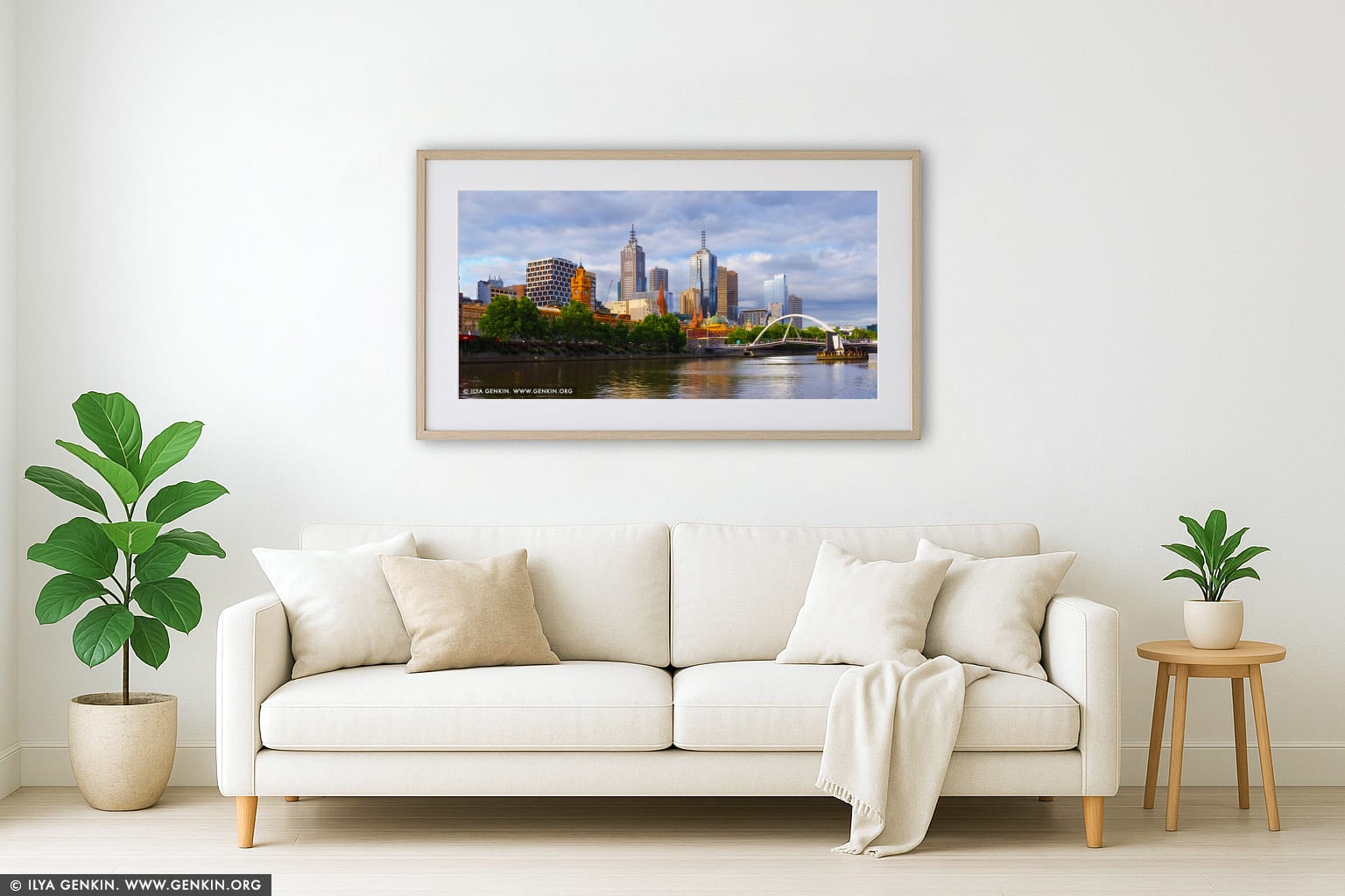 Melbourne and Flinders Street Station wall art in a contemporary living room interior