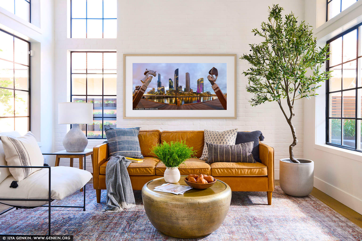 Enterprize Landing and Southbank at Sunset wall art in a luxury living room interior